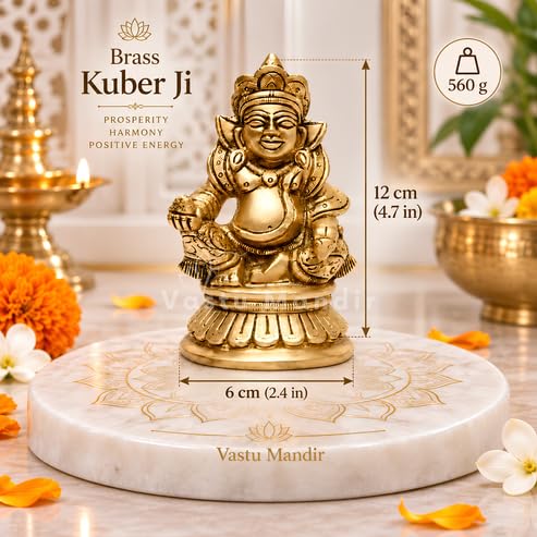Image of Brass Kuber Ji Idol, Vastu Remedy for Wealth & Prosperity (12 cm, 550 g)