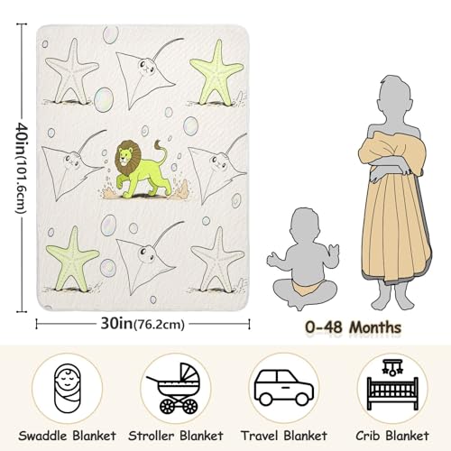 Custom Animal Manta Ray Fluorescent Green Lion Muslin Blankets Soft para personalizados Text Monogrammed Blankets for Newborns, Infants, & Toddlers 30x40in cobijas para3