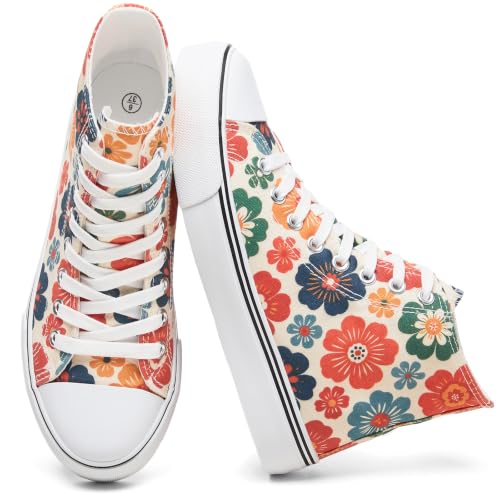 Image of yageyan Womens High Top Canvas Sneakers Fashion White Shoes for Women