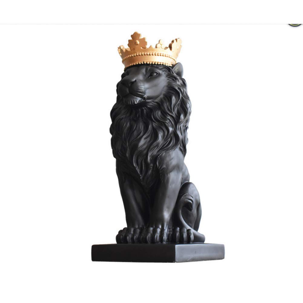 MKYXLN4 Color Creative Golden Crown Lion Statue Modern Resin Black/White Animal Figurine Crafts Sculpture
