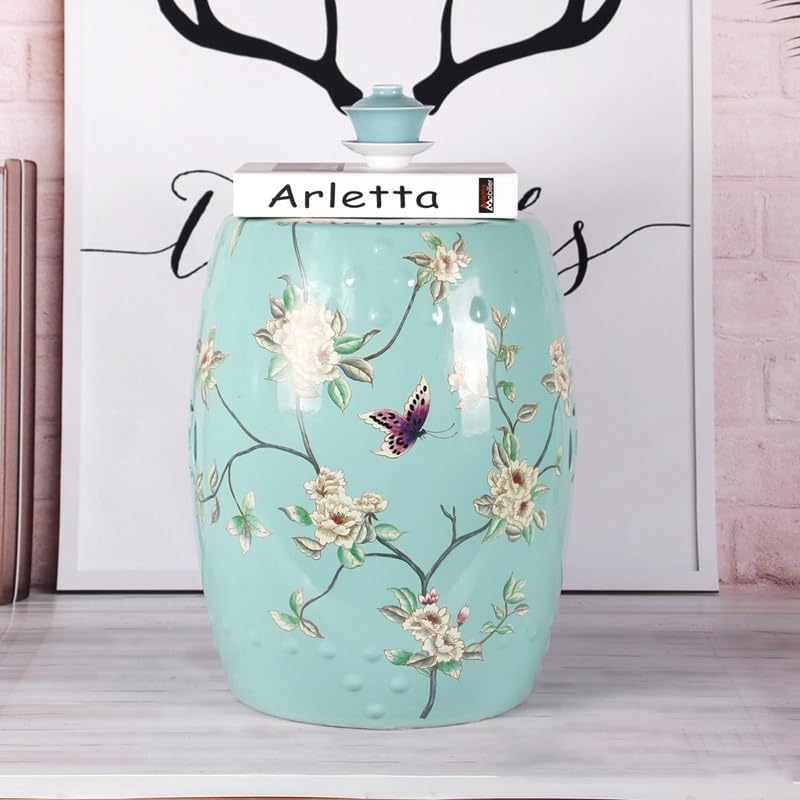 Ceramic Garden Stool Decorative Garden Stools Rustic Shoe-changing Stool Flowers And Birds Ceramic Drum Stool Dressing New Chinese Cool Pier Sitting Pier Small Coffee Table Outdoor Patio Garden Stool(