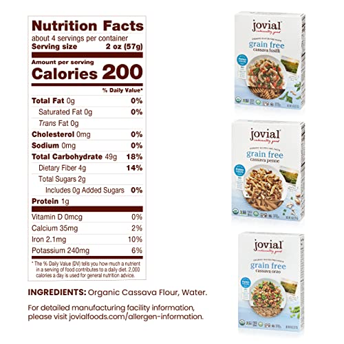 Jovial Grain-Free Cassava Pasta Variety (Orzo, Penne And Fusilli) - Cassava Pasta, Paleo Pasta, Gluten Free Pasta Spaghetti, Grain-Free, Gluten-Free, Organic, Non-Gmo - 3 Pack, 1 Of Each Flavor #TOP1