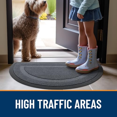 Image of OLANLY Half Circle Door Mat Indoor Outdoor Entrance Welcome, Waterproof All-Season, All-Weather Doormat, Sturdy Natural Rubber, Low Profile, Easy Clean Patio Porch Entryway Mat, 33x21, Charcoal Gray