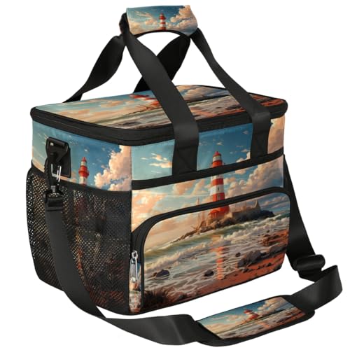 Lighthouse Insulated Picnic Backpack Lunch Box for Women Men Picnic Basket Tote Lunch Bag Picnic Bag Portable Lunch Bags for Picnic, Beach, Work, Trip,Office, Camp Beach Lighthouse