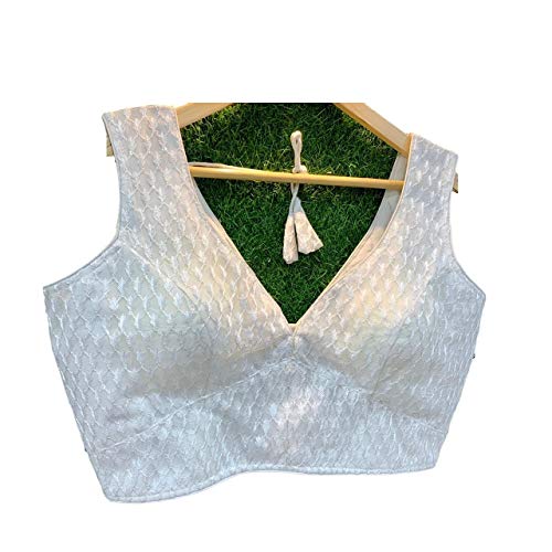 Anantdiva Women's Silk Blouse for Sarees - Readymade Blouse for Sari Crop Top Choli (White)