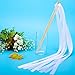 Whaline 30 Pack Ribbon Sticks Chromatic Silk Ribbon with Bells Fairy Stick Wish Wands for Wedding Party (White)