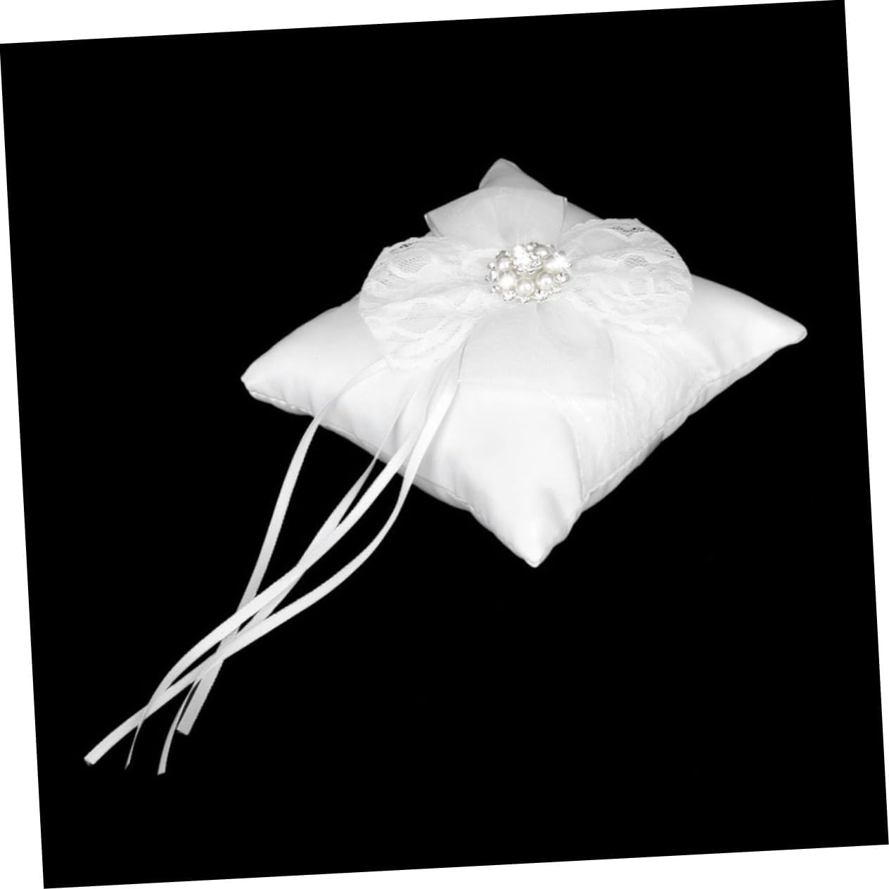 2pcs White Wedding Pillow with Satin Ribbon and Sparkling Rhinestones for Bridal Ceremony for Bearers and Page Boys