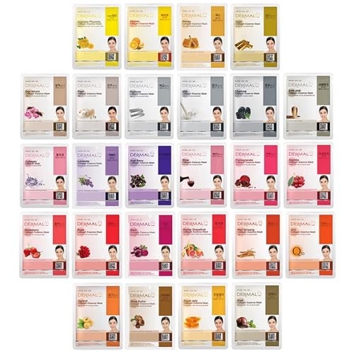 Image of DERMAL Korea Collagen Essence Full Face Facial Mask Sheet 26 Yellow & Red Combo Pack - Skin Nourishing Elasticity