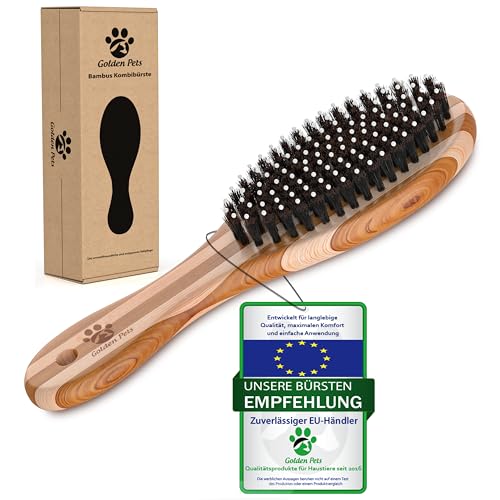 Bambus Kombi Hundebürste & Katzenbürste I Glätten und Entfilzen I kurz - mittellangem Fell geeignet I Hundekamm für Unterwolle I + Gratis Pflegehandbuch