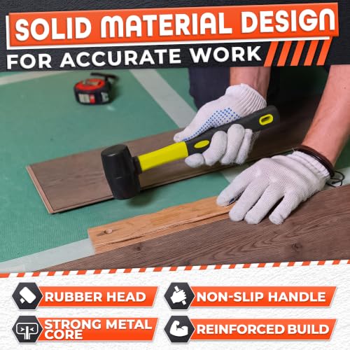 Image of Rubber Mallet Hammer 8 Oz, Soft Face Non-Marring Head (Yellow) | Small Mallet with Non-Slip Ergonomic Grip for Woodworking, Tile, Flooring, Furniture Assembly, Jewelry, and Leatherwork