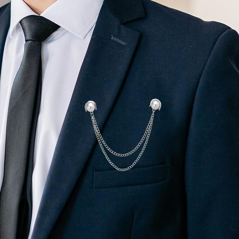 Image of Pearl Brooch Pins Tassel Chain Brooch Collar Pins Lapel Pins for Men Women Dress Shirt Collar Chain Suit Collar Brooch Hanging Chain Lapel Pin for Men Suits Tuxedo Shirt Accessories