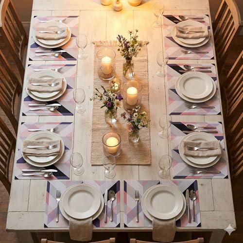 Image of YELONA Placemats for Dining Table - Heat Resistant, Non-Slip & Washable PVC Vinyl Table Mats - Set of 8, 45 x 30 cm (Multicolor)