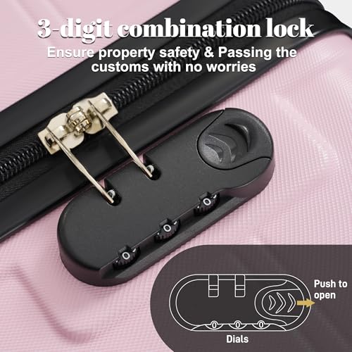 Image of 6 Pcs ABS Hardshell Luggage Set Spinner Wheel Suitcase Suitcase Baby Pink