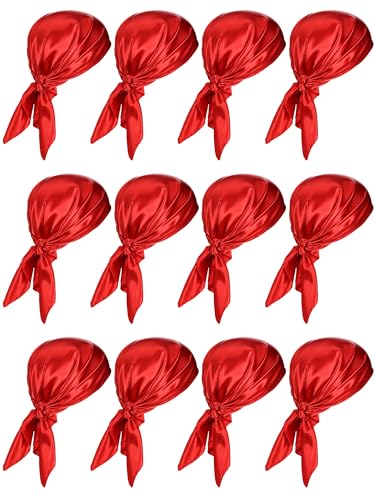 Bencailor 12 Pcs Pirate Costume Headband Accessories Bulk Mask Bandana Headscarf Pirate Party Costume for Women and Men(Red,21 Inches)