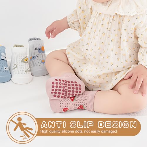 Image of SNOWIE SOFT 5 Pairs Baby Socks Set, Antislip Socks for New Born Baby 0-3 Years, Non Slip Grip Ankle Socks with Non Skid Soles for Infants Baby Shower Gifts