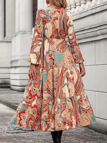 Image of GRECIILOOKS Women Dress | Elegant V Neck Casual Western Dresses | Women's Printed Maxi Dress | Floral Printed Dress for Womens | Trendy Vacation, Party & Beach Outfit