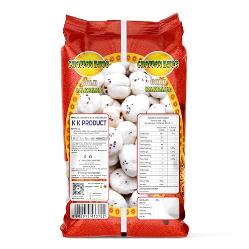 Image of Chappan Bhog Regular Premium Lotus Seed Pop /Gorgon Nut Puffed Kernels (Phool Makhana) Lotus Seeds(Makkhana) Gold 250g (Pack of 2)