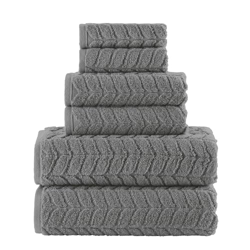 Image of Elegant Comfort Luxury 6-Piece 100% Turkish Cotton Jacquard Braided Textured Premium Hotel Quality Towel Set- Soft and Absorbent, Includes 2 Bath Towels, 2 Hand Towels and 2 Washcloths, Gray