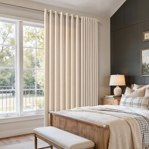 Image of Flax Linen Curtains Extra Wide 100 Inch Wide 96 Inch Length 1 Panel | Room Divider, Semi Sheer, Patio Sliding Door Curtains, Large Window, Grommet, Privacy, Farmhouse, for Bedroom Living Room