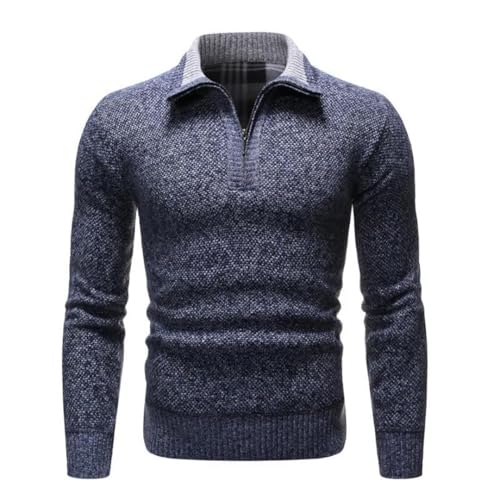 Men Half High Collar Zippered Warm Fleece Pullovers Thick Warm Knitted Sweater2