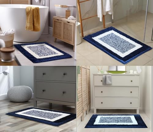 Image of GAVI Home Decor Bath Mat for Bathroom, Anti-Slip Bath mat & Door Mat for Bathroom, Bedroom, Kitchen (60 x 40 CM) (Blue Mat White Border)