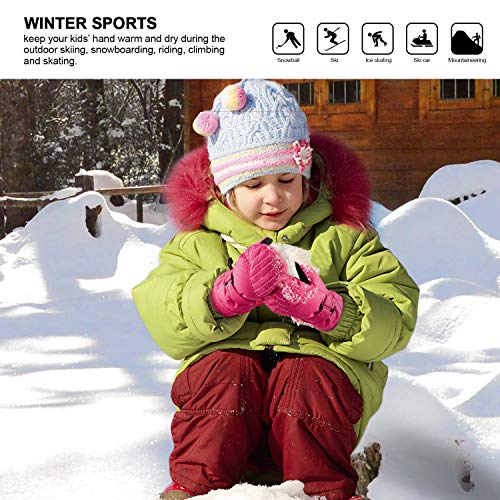 Andake Winter Warm Waterproof Kids Ski Mittens Gloves for Todder Baby Girls and Boys (Pink,5-8Y)