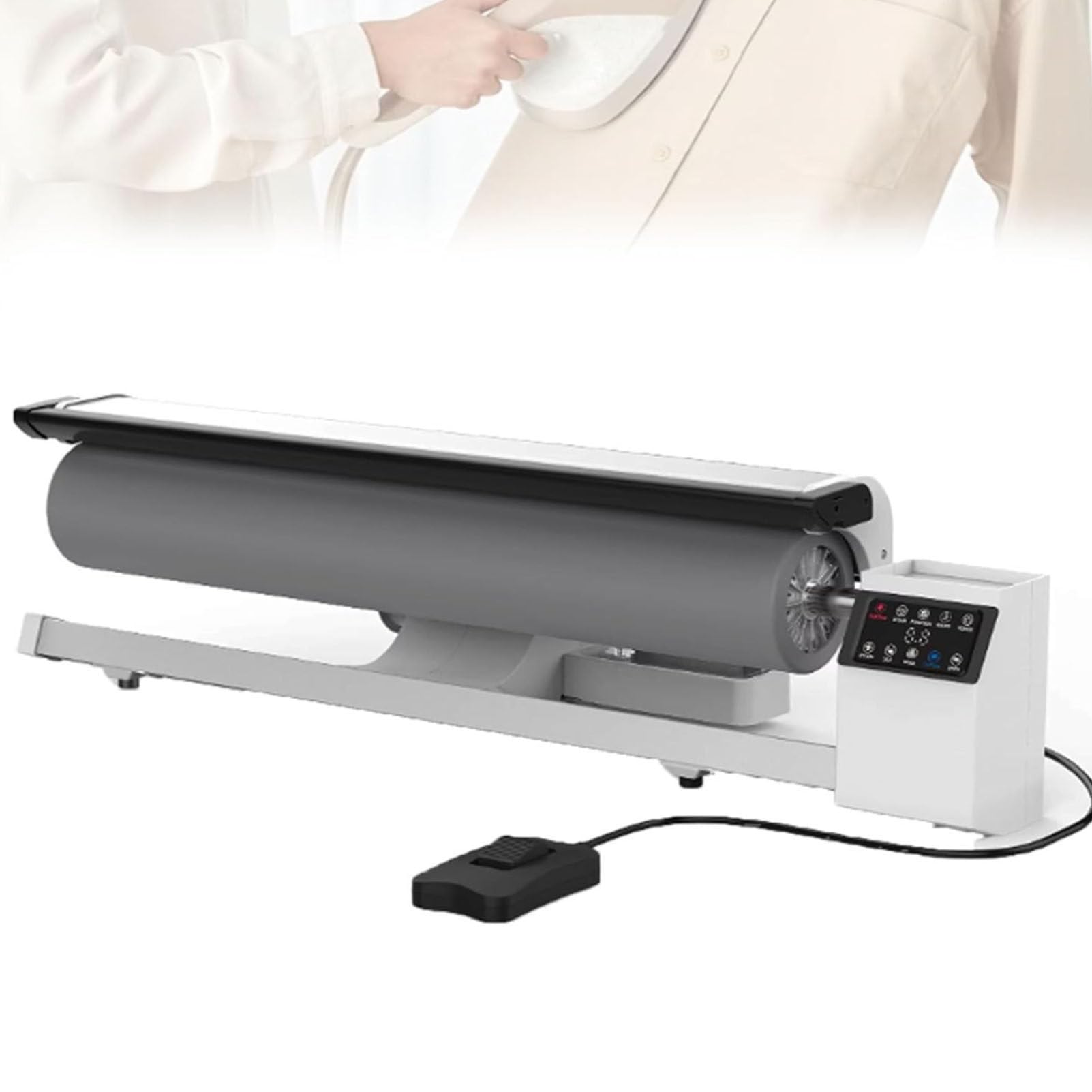 Oiyekntd Rotary Steam Roller Ironer for Home and Commercial Use, Steam Press Machine, Continuous Steam Output, Foot Pedal Control, High-Pressure Heated Plate, Designed for Flat Fabrics