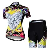 Damen Fahrradtrikot-Set, T-Shirt, reflektierend, 5D gepolsterte Shorts, S - 3XL, CF2063, 46