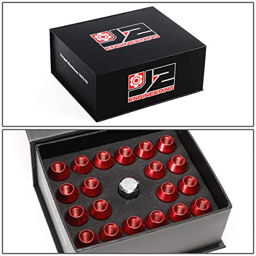 Image of J2 Engineering LN-T7-024-125-RD 20Pcs M12 x 1.25 7075-T6 Aluminum 35mm Close-End Lug Nut w /Socket Adapter (Red)