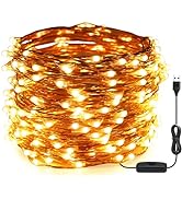 RUICHEN USB Plug in Fairy Lights Copper Wire 66 Ft 200 LED Starry String Lights with On/Off Switc...