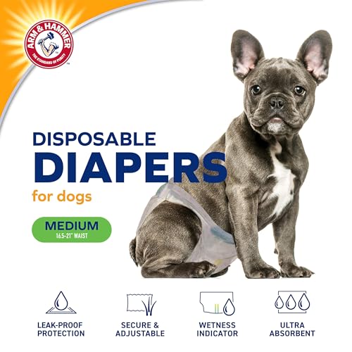 Image of Arm & Hammer for Pets Disposable Female Dog Diapers with Odor Control and Wetness Indicator, Leak Resistant Dog Diapers for Incontinence and Heat Cycles, Size Medium 16.5-21 in Waist, 12 Count