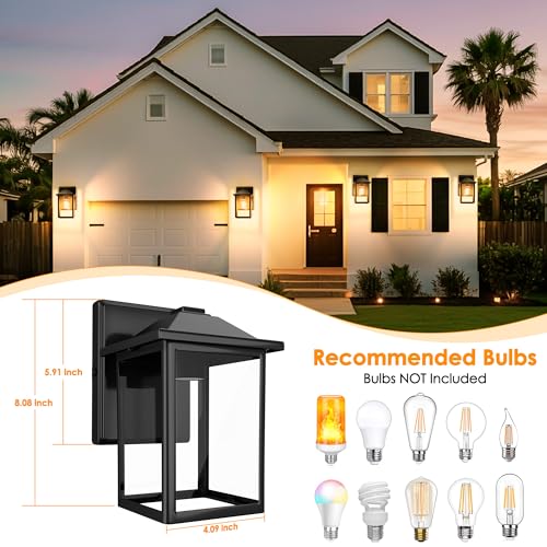 Image of MATAMEYE Outdoor Wall Lantern, Exterior Waterproof Wall Sconce Light Fixture, Black Front Door Mounted Lighting with Clear Glass, Anti-Rust Porch Lamp (Pack of 2)
