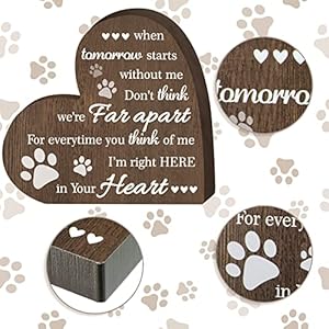 Maitys Pet Memorial Gifts Bereavement Remembrance Gifts for Loss of Dog Cat Sympathy Condolence Gifts Heart Shaped Wood Sign When Tomorrow Starts Without Me Wooden Plaque for Table Desk Decor (Brown)