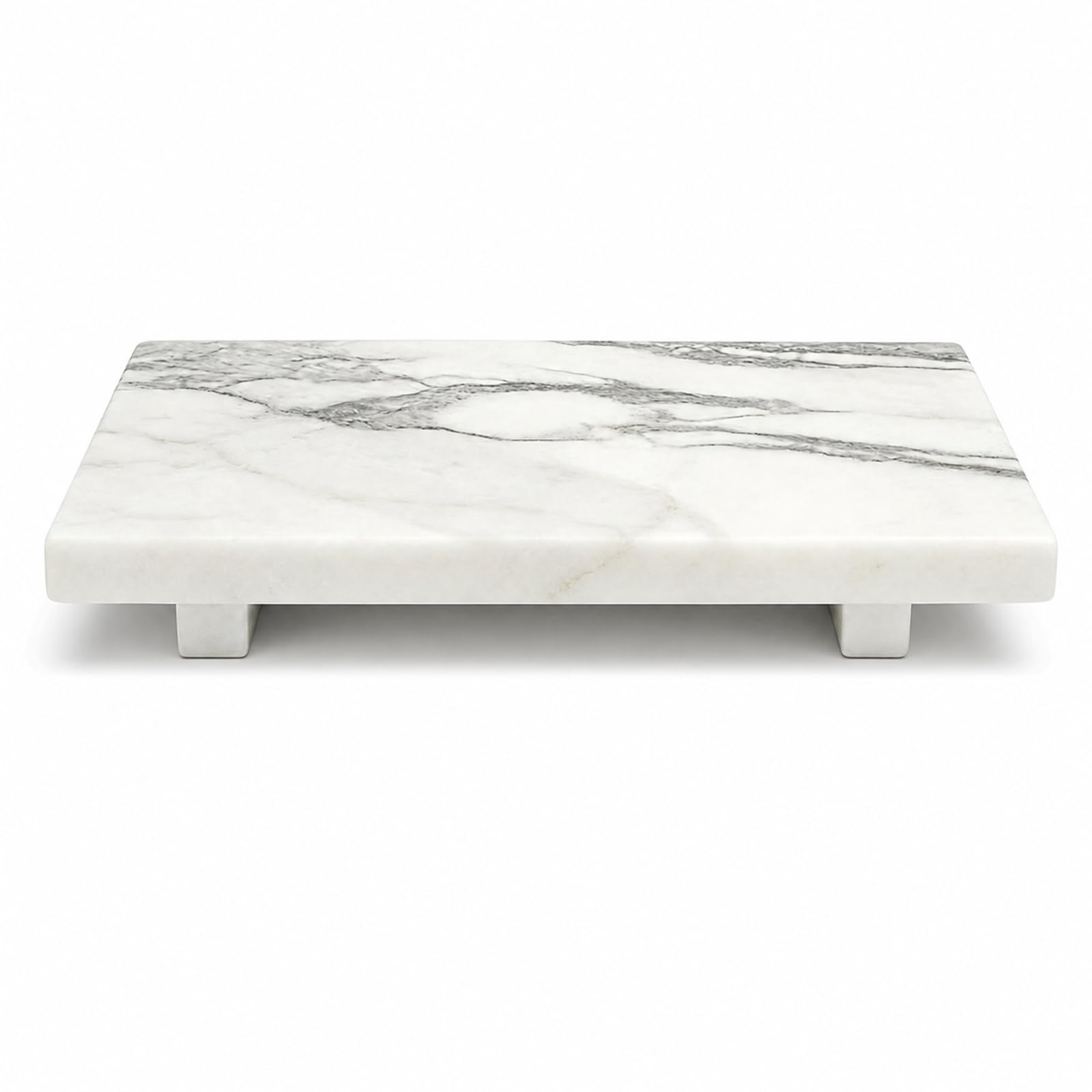 Marble Pedestal Stand, Bathroom Vanity Counter Organizer, Jewelry and Soap Display Stone Tray (White)