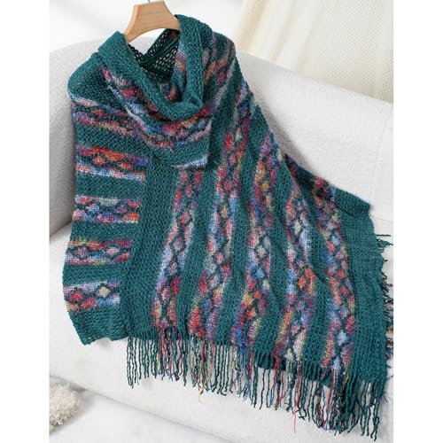 Women's Hooded Poncho Long Fringe Capes Boho Knit Shawl Wraps Mexican Hoodie Soft Asymmetrical Warm Pullover2