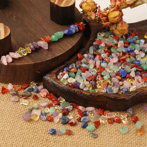 DAHI Edelsteine perlen zum Auffädeln 430 Stück 7 Chakra Set Heilsteine mit Unregelmäßig Gebohrten Löchern für DIY Armbänder & Schmuckherstellung Natursteine (7 Chakra)