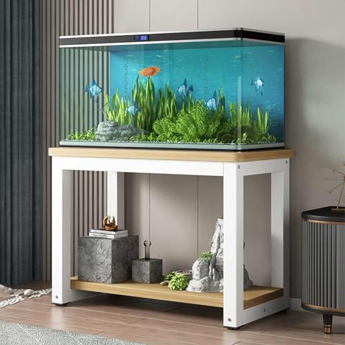 Fish Tank Stand 2-Tier Fish Stand Cabinet - Steel Frame Wooden Rack for Reptiles Home Storage Table Organizer