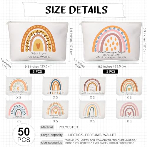 Sieral Rainbow 50 Pcs Canvas Makeup Bags Bulk Inspirational Quotes Cosmetic Bags Makeup Pouch with Zipper for Women Teacher Appreciation Thank You Gifts for Teacher Volunteer Employee Coworker2
