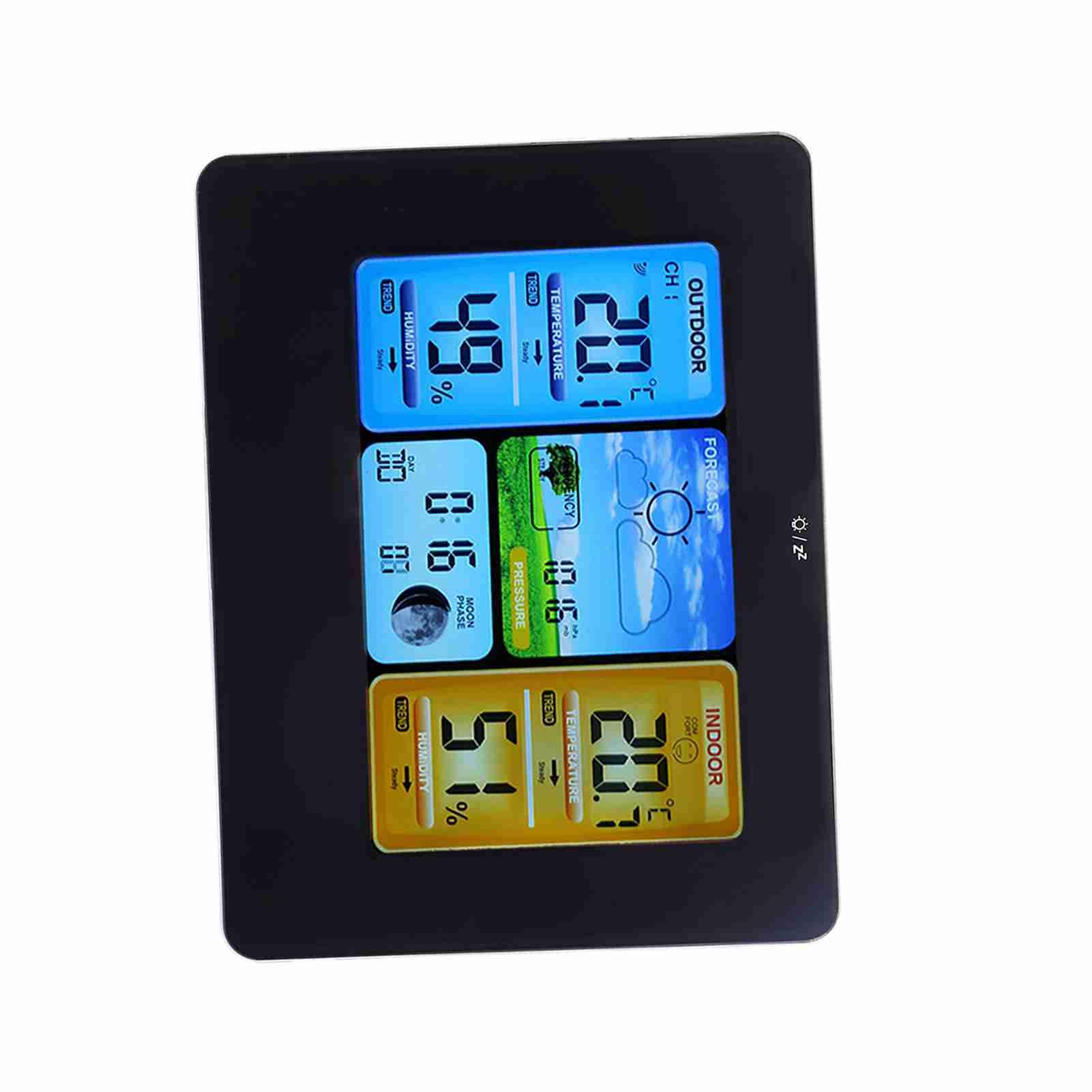Stazione Meteo Wireless Digitale LCD con Termometro e Umidità per Uso Interno Ed Esterno, Orologio con Fasi Lunari e Previsioni Meteo (#2)