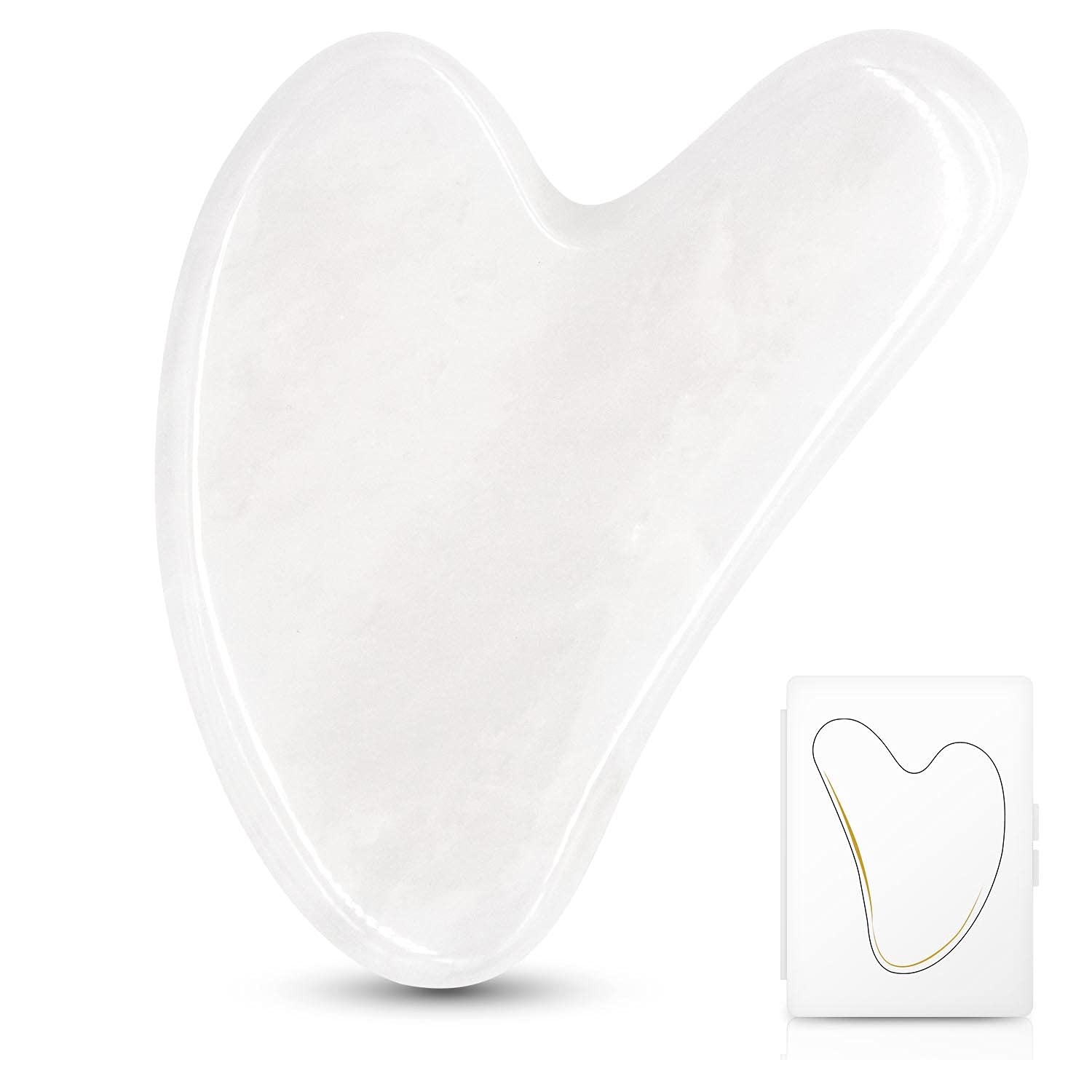 Gua Sha Massage Tool, Natural Jade Stone Guasha Facial Tool for Face Neck Body, Gua-Sha Scraping Massage Tool Prevents Wrinkles and Trigger Point Treatment (White)