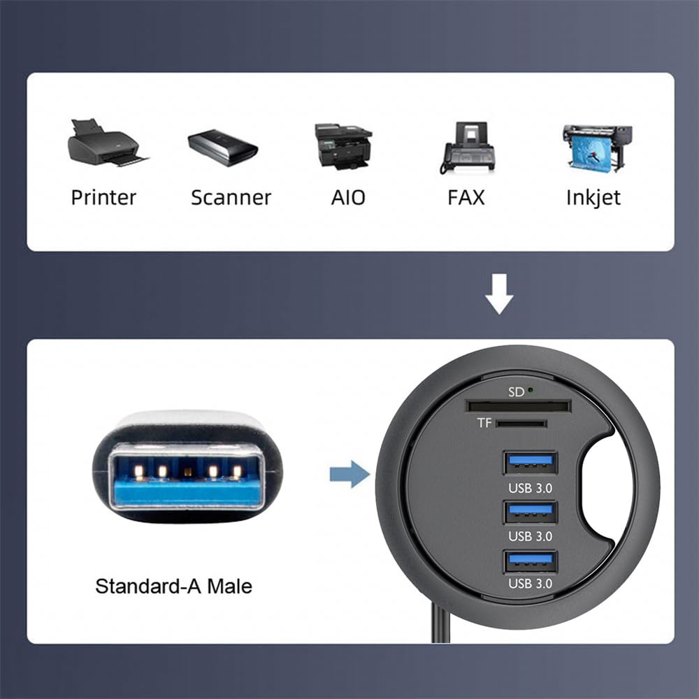 Hub USB 3.0 SD TF de 3 puertos USB de 60 mm, divisor de ojales de escritorio, estación de acoplamiento micro SD