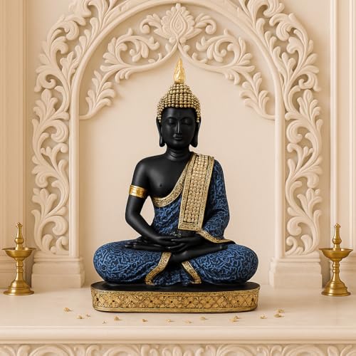 Image of Beautiful Resin Meditating Buddha Statue for Home Decor (Pack of 1, Purple & Black)