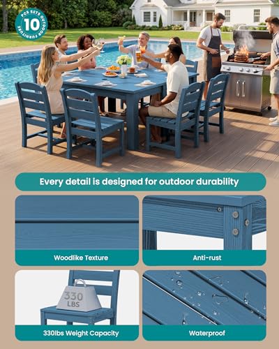 Image of SERWALL 59 inch Outdoor Dining Set for 8, HDPE Dining Set, Blue