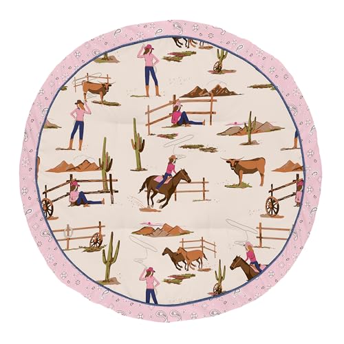Image of Sweet Jojo Designs Western Cowgirl Girl Baby Play Mat Tummy Time Activity Infant Playmat Playpen Tent Teepee Floor Wild West Bandana Paisley Vintage Country Animal Horse Retro Southwest Brown Pink Tan