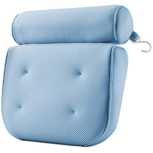 PEULEX Comfortable Bathtub Pillow, With Strong Suction Cups & Hook, Soft Spa Pillow For Luxurious Bathing, Hot Tub Pillow Designed With Soft Mesh For Maximum Pleasure, Full Neck & Back Support (Blue)