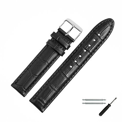 Uhrenarmband 20mm Leder Schwarz Kroko - Werkzeug Montage Set 1392010000120