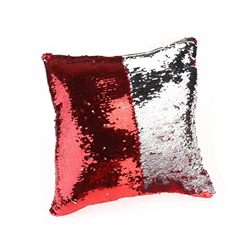 Cabilock Housse De Coussin à Paillettes Réversibles Deux Tons Couvre Oreiller Décoratif pour Canapé Lit Et Salon Rouge
