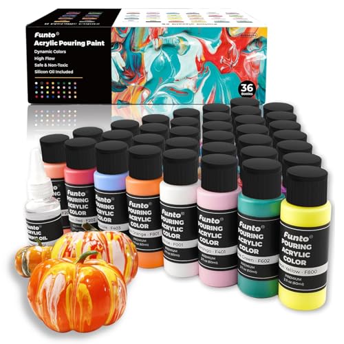 Funto Acrylic Pouring Paint Set, 36 Bottles, with Silicone Oil, High Flow, Pre-Mixed, Art Supplies for Pouring on Canvas, Glass, Wood, Tile, Rocks