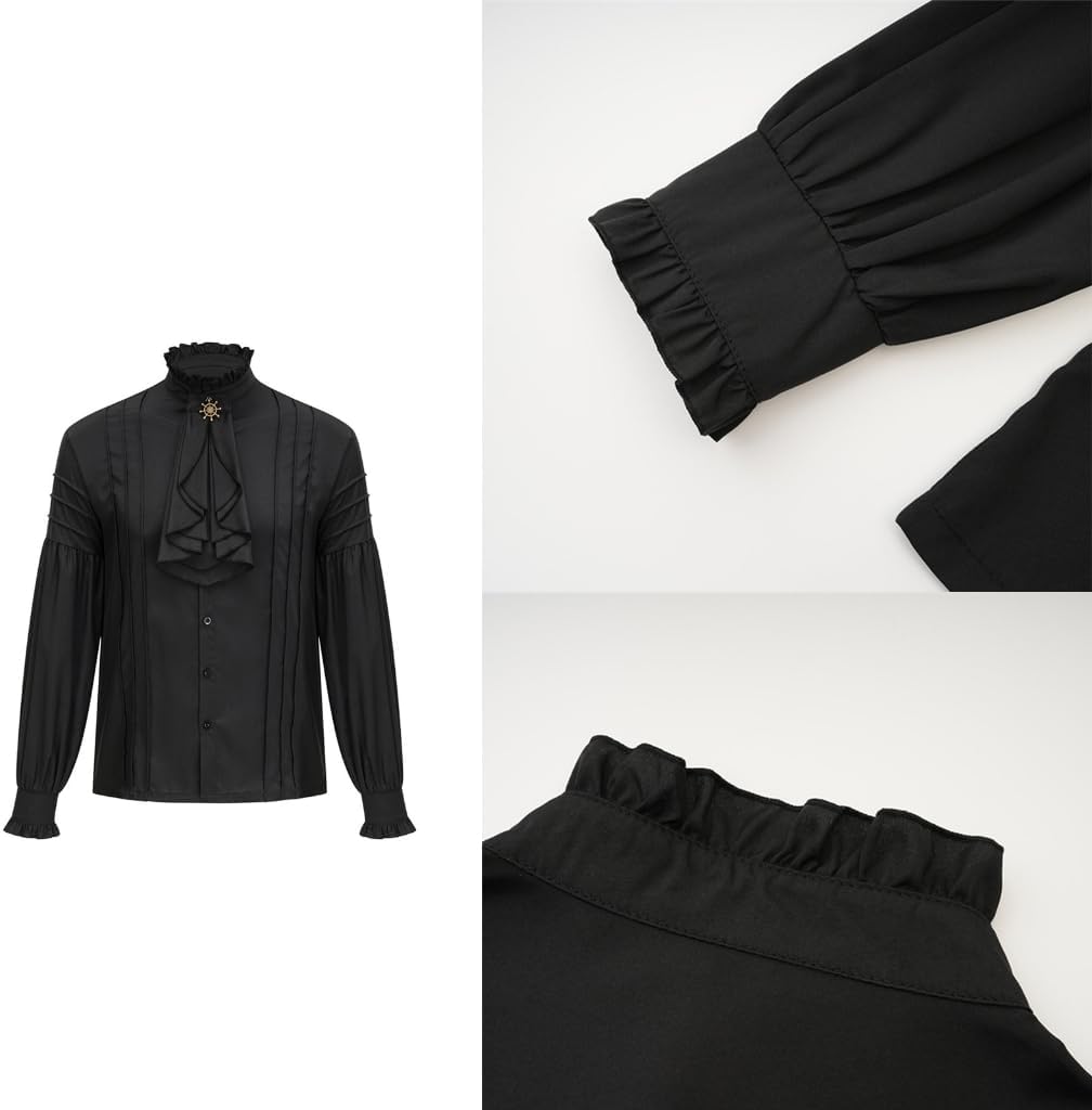Men Ruffled Collar Long Sleeve Shirt Steampunks Medieval Cosplay Blouses Top for Any Occasion