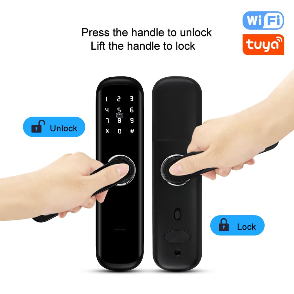 Serrure de porte intelligente avec poignée, serrure électronique biométrique 5 en 1, empreinte digitale, mot de passe, accès par clé de carte à puce, écran tactile, pour la maison, le